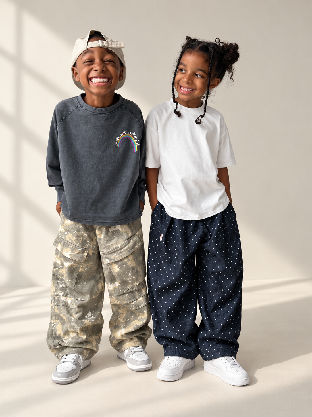 Pantalon bleu jean à pois